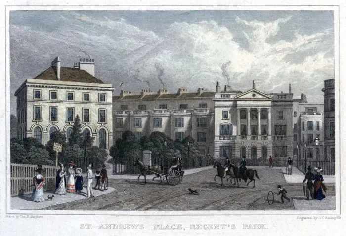 Framed Print : St Andrews Place, Regents Park, London, 1828. Artist: William Radclyffe Framed Print : St Andrews Place, Regents Park, London, 1828. Artist: William Radclyffe