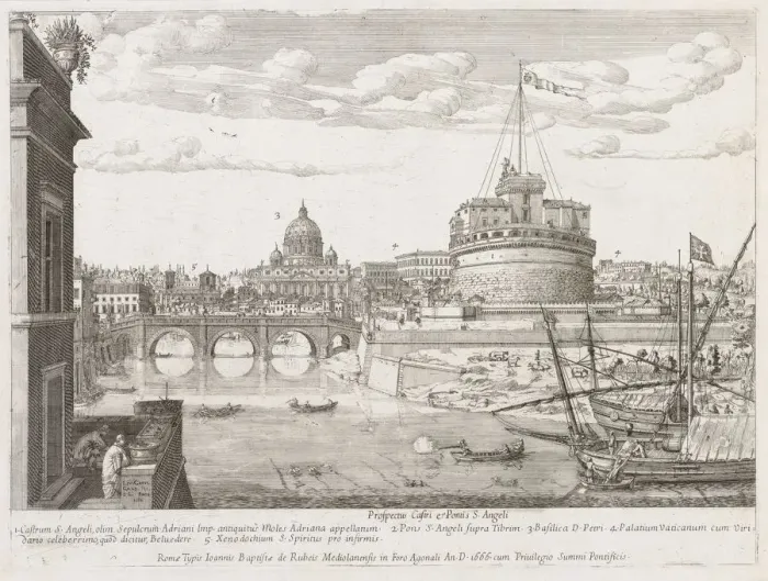 Framed Print : St. Angelo from Prospectus Locurum Urbis Romae Insign[ium], 1666. Creator: Lievin Cruyl