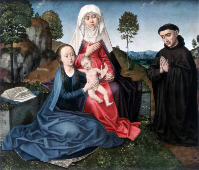Framed Print : St Anne, The Virgin and Child and a Donor, (1927). Artist: Hans Memling Framed Print : St Anne, The Virgin and Child and a Donor, (1927). Artist: Hans Memling