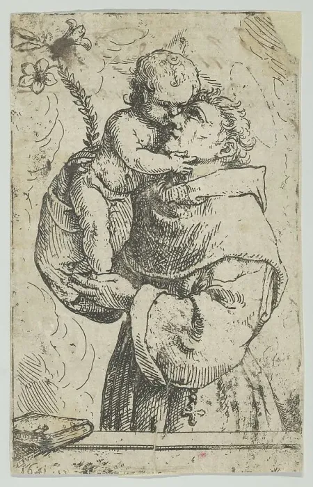 Framed Print : St Anthony of Padua embracing the Christ Child, 1641. Creator: Anon Framed Print : St Anthony of Padua embracing the Christ Child, 1641. Creator: Anon