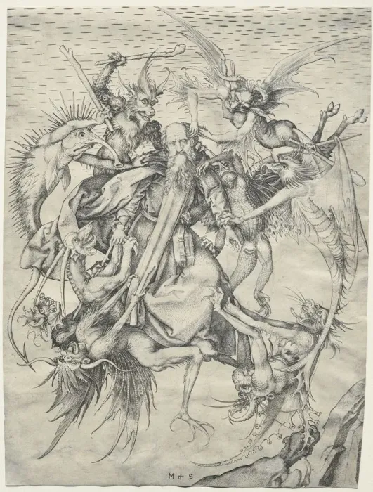 Framed Print : St. Anthony tormented by the Devils, 1400s. Creator: Martin Schongauer (German, c