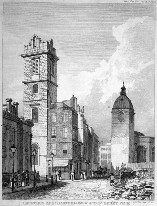 Framed Print : St Bartholomew-by-the-Exchange and St Benet Fink, City of London, 1840 Framed Print : St Bartholomew-by-the-Exchange and St Benet Fink, City of London, 1840