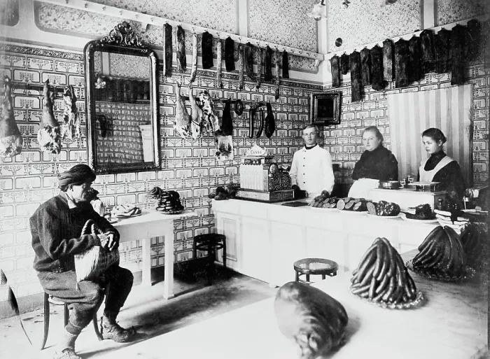 Framed Print : St. Bon Ossko, butcher shop, Herzegovina, between 1895 and 1910. Creator: Unknown Framed Print : St. Bon Ossko, butcher shop, Herzegovina, between 1895 and 1910. Creator: Unknown