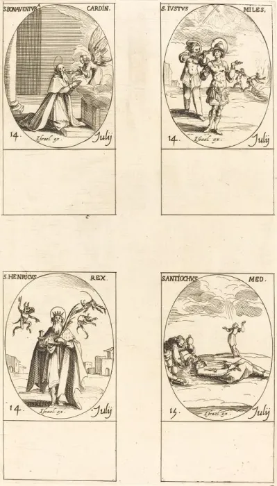 Framed Print : St. Bonaventura; St. Justus; St. Henry, Emperor; St. Antiochus. Creator: Jacques Callot Framed Print : St. Bonaventura; St. Justus; St. Henry, Emperor; St. Antiochus. Creator: Jacques Callot