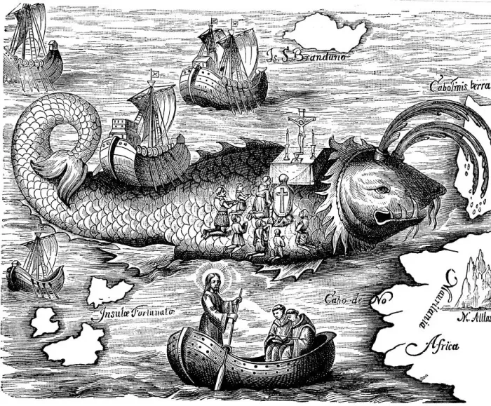 Framed Print : St Brandan hown on his 7-year voyage to find Isle of St Brandon of Land of Saints Framed Print : St Brandan hown on his 7-year voyage to find Isle of St Brandon of Land of Saints