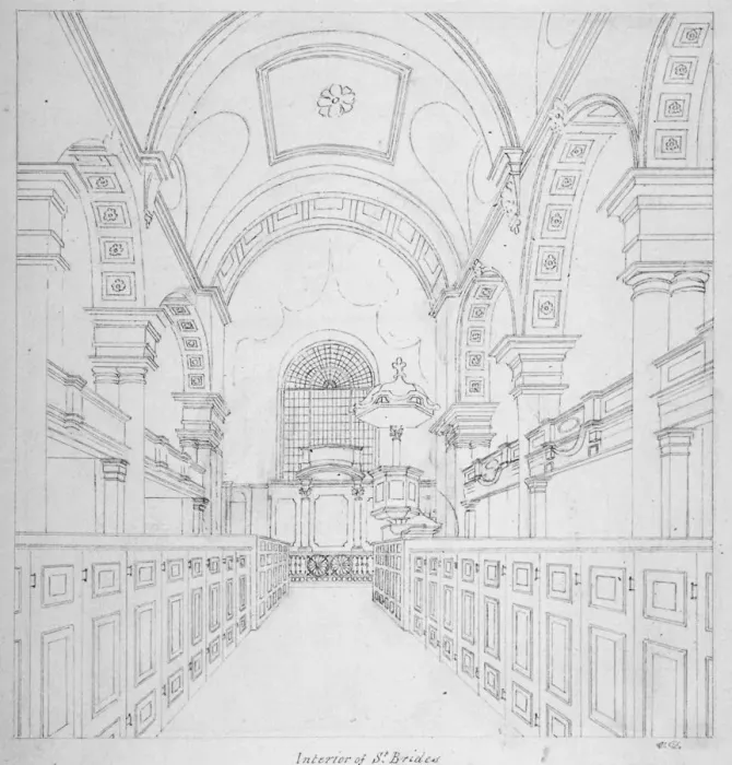 Framed Print : St Brides Church, Fleet Street, City of London, 1815. Artist: Valentine Davis Framed Print : St Brides Church, Fleet Street, City of London, 1815. Artist: Valentine Davis