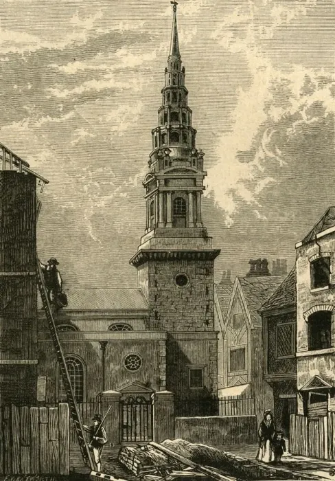 Framed Print : St. Brides Church, Fleet Street, 1824, (1897). Creator: Unknown Framed Print : St. Brides Church, Fleet Street, 1824, (1897). Creator: Unknown