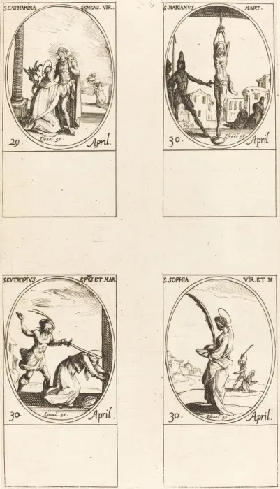 Framed Print : St. Catharine of Siena; St. Marian; St. Eutropius; St. Sophia. Creator: Jacques Callot Framed Print : St. Catharine of Siena; St. Marian; St. Eutropius; St. Sophia. Creator: Jacques Callot