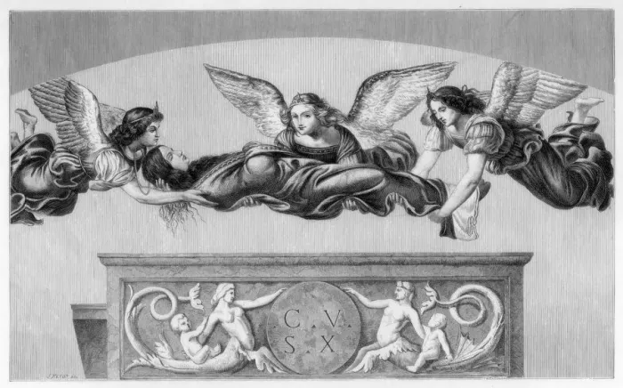 Framed Print : St Catherine Carried to her Tomb by Angels, 1520-1523 (1870) Framed Print : St Catherine Carried to her Tomb by Angels, 1520-1523 (1870)