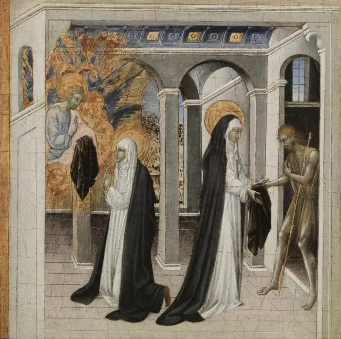 Framed Print : St. Catherine of Siena and the Beggar, 1460s. Creator: Giovanni di Paolo (Italian, c Framed Print : St. Catherine of Siena and the Beggar, 1460s. Creator: Giovanni di Paolo (Italian, c