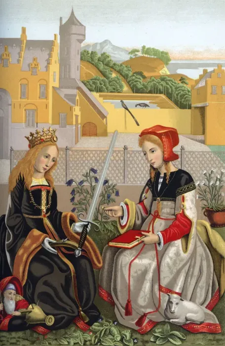 Framed Print : St Catherine and St Agnes, 15th century, (1870). Artist: Franz Kellerhoven Framed Print : St Catherine and St Agnes, 15th century, (1870). Artist: Franz Kellerhoven