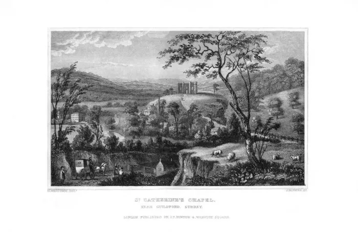Framed Print : St Catherines Chapel, Guildford, Surrey, 1829. Artist: J Rogers Framed Print : St Catherines Chapel, Guildford, Surrey, 1829. Artist: J Rogers