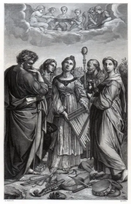 Framed Print : St Cecilia, 1514 (1870). Artist: Quesnel Framed Print : St Cecilia, 1514 (1870). Artist: Quesnel