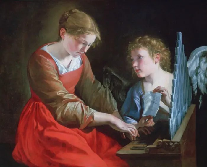 Framed Print : St Cecilia and an Angel, c1617-1618 and c1621-1627. Artist: Orazio Gentileschi Framed Print : St Cecilia and an Angel, c1617-1618 and c1621-1627. Artist: Orazio Gentileschi