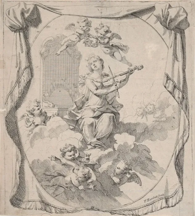 Framed Print : St. Cecilia on Clouds Upheld by Angels, 1696. 1696. Creator: Pierre Berchet Framed Print : St. Cecilia on Clouds Upheld by Angels, 1696. 1696. Creator: Pierre Berchet