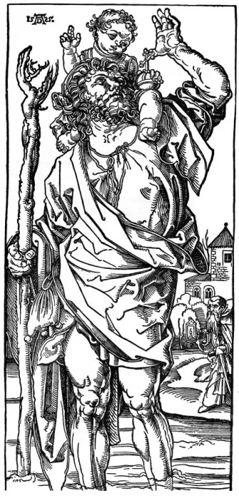 Framed Print : St Christopher carrying the Infant Christ, 1525, (1936). Artist: Albrecht Durer Framed Print : St Christopher carrying the Infant Christ, 1525, (1936). Artist: Albrecht Durer