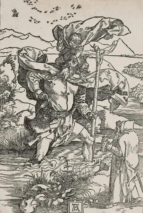 Framed Print : St. Christopher Carrying the Infant Christ Across a River, about 1503-1504. Creator: Albrecht Durer Framed Print : St. Christopher Carrying the Infant Christ Across a River, about 1503-1504. Creator: Albrecht Durer
