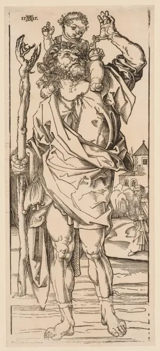 Framed Print : St. Christopher Crossing the Stream, 1528. Creator: Albrecht Dürer (German, 1471-1528) Framed Print : St. Christopher Crossing the Stream, 1528. Creator: Albrecht Dürer (German, 1471-1528)