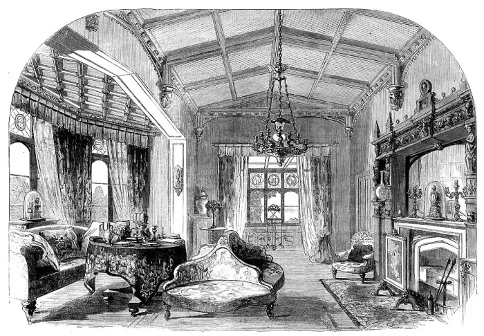 Framed Print : St. Clare, Isle of Wight, the temporary abode of their Royal Highnesses: the Drawing-Room, 1862. Creator: Unknown