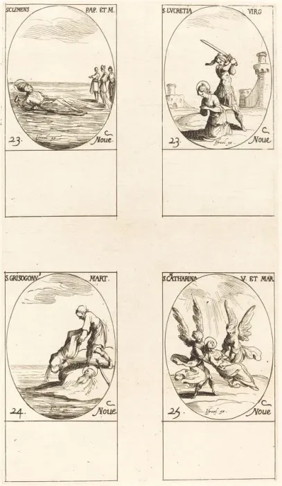 Framed Print : St. Clement; St. Lucretia; St. Chrysogonus; St. Catharine. Creator: Jacques Callot Framed Print : St. Clement; St. Lucretia; St. Chrysogonus; St. Catharine. Creator: Jacques Callot