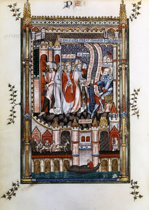 Framed Print : St Denis in chains before Sisinnius, 1317 Framed Print : St Denis in chains before Sisinnius, 1317