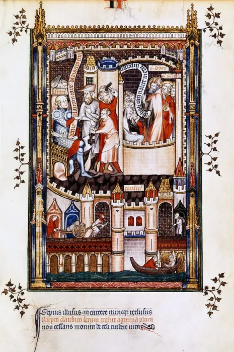 Framed Print : St Denis, St Rusticus and St Eleutherius in prison, 1317 Framed Print : St Denis, St Rusticus and St Eleutherius in prison, 1317