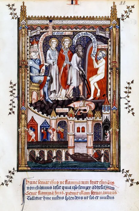 Framed Print : St Denis is thrown into the furnace, 1317