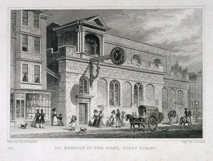Framed Print : St Dunstan in the West, London, 1829. Artist: James B Allen Framed Print : St Dunstan in the West, London, 1829. Artist: James B Allen