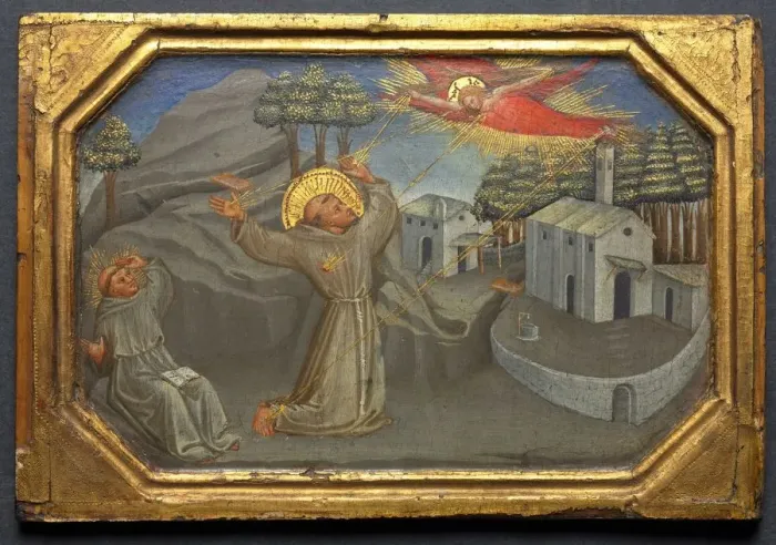 Framed Print : St. Francis of Assisi Receiving the Stigmata, c. 1430. Creator: Bicci di Lorenzo (Italian Framed Print : St. Francis of Assisi Receiving the Stigmata, c. 1430. Creator: Bicci di Lorenzo (Italian