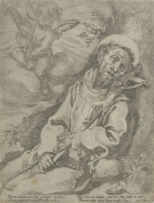 Framed Print : St Francis consoled by a musical angel, c.1595. Creator: Francesco Vanni Framed Print : St Francis consoled by a musical angel, c.1595. Creator: Francesco Vanni