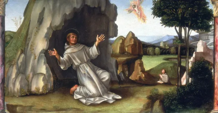 Framed Print : St Francis Receiving the Stigmata, late 15th-early 16th century. Artist: Francesco Francia Framed Print : St Francis Receiving the Stigmata, late 15th-early 16th century. Artist: Francesco Francia