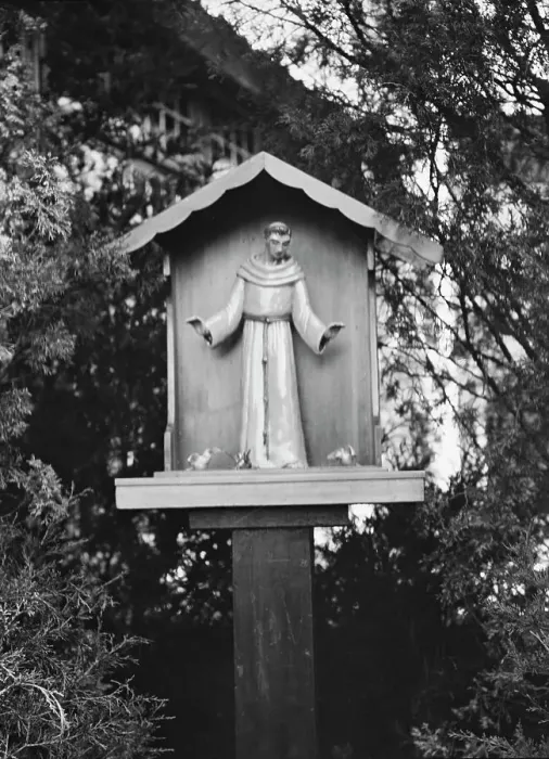 Framed Print : St. Francis statue in garden of Mrs. J.C. Brady, 1931 July 14. Creator: Arnold Genthe Framed Print : St. Francis statue in garden of Mrs. J.C. Brady, 1931 July 14. Creator: Arnold Genthe