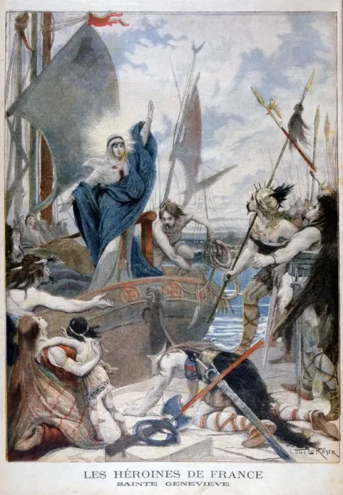Framed Print : St Genevieve, heroine of France, 1896. Artist: Lionel Noel Royer Framed Print : St Genevieve, heroine of France, 1896. Artist: Lionel Noel Royer