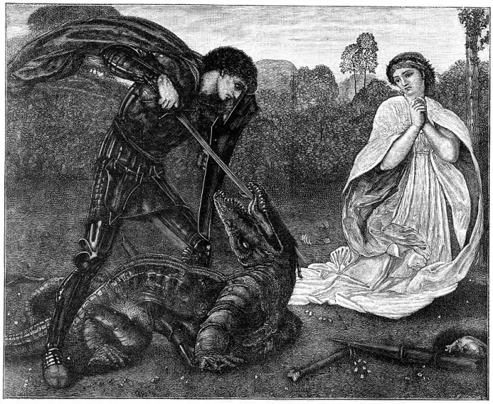 Framed Print : St George and the Dragon, 1930s. Artist: Birket Foster Framed Print : St George and the Dragon, 1930s. Artist: Birket Foster