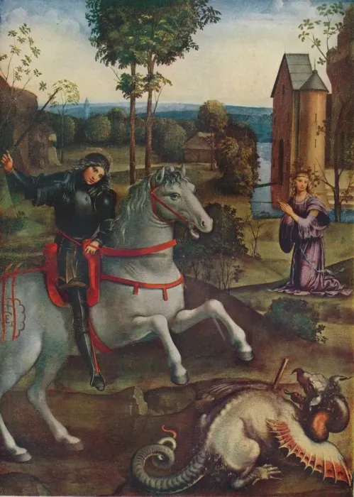 Framed Print : St. George and the Dragon, c15th century. (1941). Artist: H Granville Fell Framed Print : St. George and the Dragon, c15th century. (1941). Artist: H Granville Fell