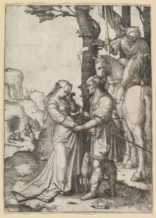 Framed Print : St. George Liberating the Princess, ca. 1508. Creator: Lucas van Leyden Framed Print : St. George Liberating the Princess, ca. 1508. Creator: Lucas van Leyden