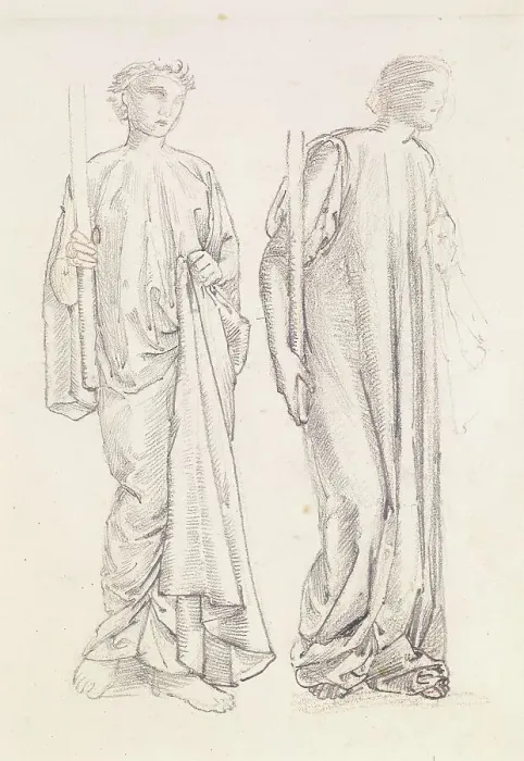 Framed Print : St George Series - Two Studies of Female Attendants for The Princess led to the Dragon, 1865-1866. Creator: Sir Edward Coley Burne-Jones