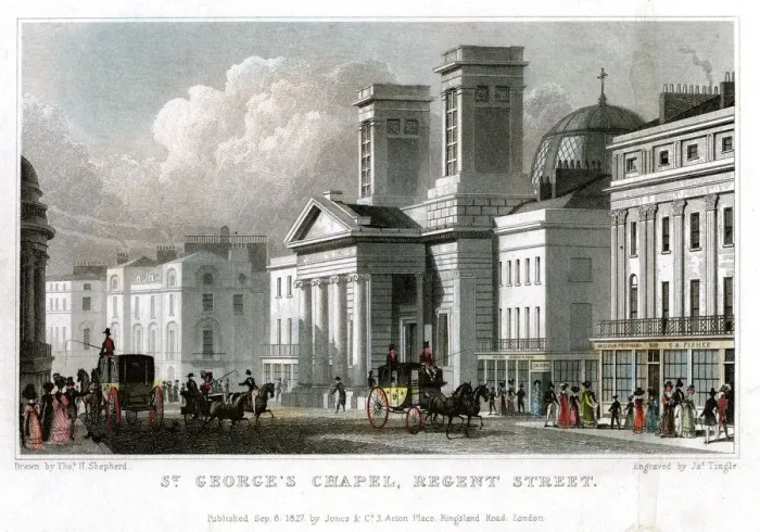 Framed Print : St Georges Chapel, Regent Street, Westminster, London, 1827. Artist: J Tingle Framed Print : St Georges Chapel, Regent Street, Westminster, London, 1827. Artist: J Tingle
