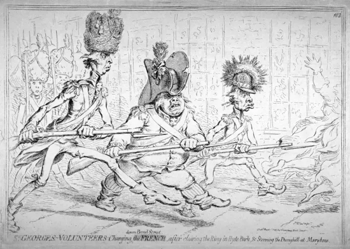 Framed Print : St Georges Volunteers... 1797. Artist: James Gillray Framed Print : St Georges Volunteers... 1797. Artist: James Gillray