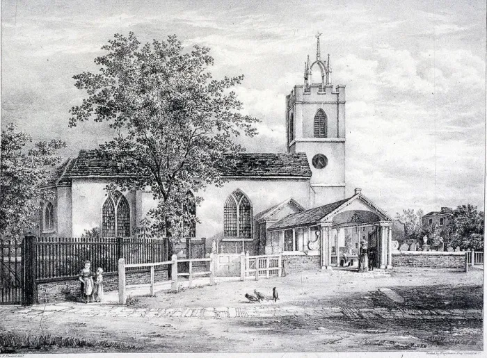 Framed Print : St Giles, Camberwell, London, c1825. Artist: Englemann, Graf and Co