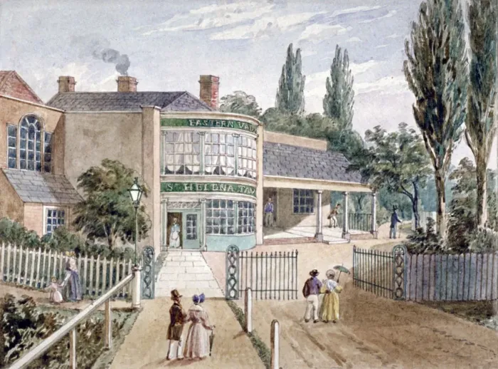 Framed Print : St Helena tea gardens, Lower Road, Rotherhithe, London, c1860 Framed Print : St Helena tea gardens, Lower Road, Rotherhithe, London, c1860