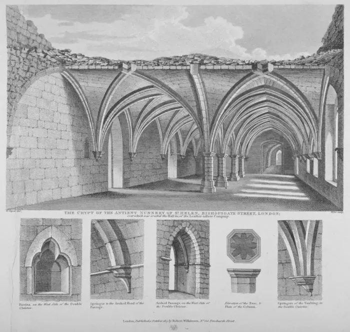 Framed Print : St Helens crypt, Bishopsgate, City of London, 1817. Artist: William Wise Framed Print : St Helens crypt, Bishopsgate, City of London, 1817. Artist: William Wise