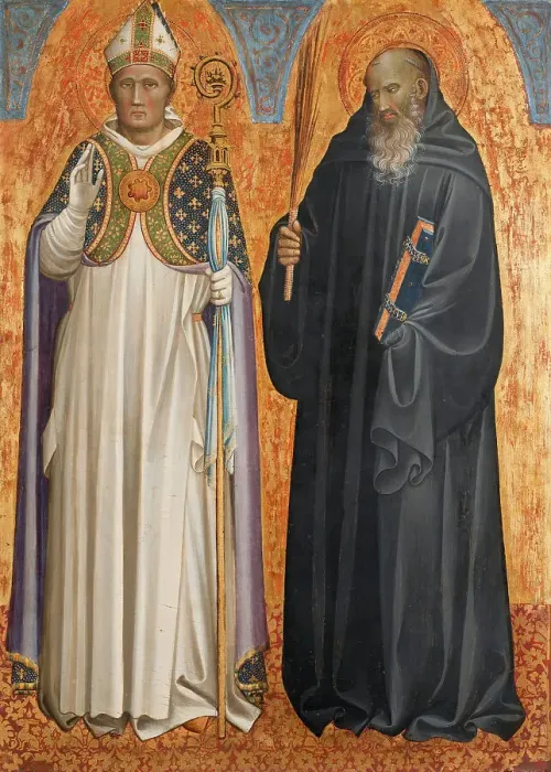 Framed Print : St Hugh of Lincoln and St Benedict of Nursia. Creator: Gherardo di Jacopo Framed Print : St Hugh of Lincoln and St Benedict of Nursia. Creator: Gherardo di Jacopo