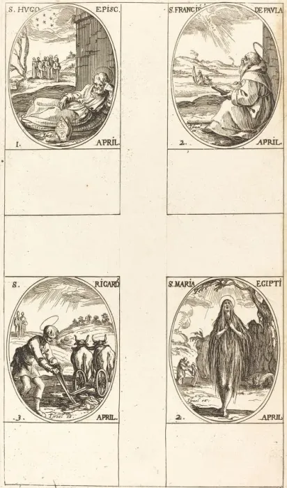 Framed Print : St. Hugo; St. Francis of Paula; St. Mary of Egypt; St. Richard. Creator: Jacques Callot Framed Print : St. Hugo; St. Francis of Paula; St. Mary of Egypt; St. Richard. Creator: Jacques Callot