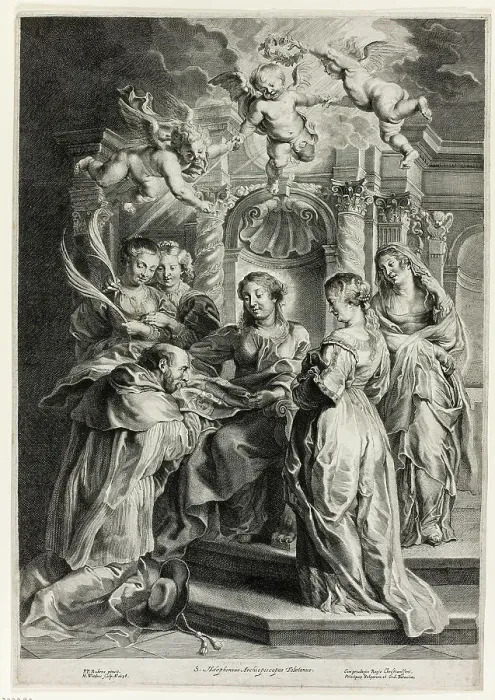 Framed Print : St. Ildefonso before the Virgin, 1638. Creator: Jan Witdoeck Framed Print : St. Ildefonso before the Virgin, 1638. Creator: Jan Witdoeck