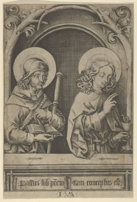 Framed Print : St. James the Greater and St. John, from The Apostles. Creator: Israhel van Meckenem Framed Print : St. James the Greater and St. John, from The Apostles. Creator: Israhel van Meckenem