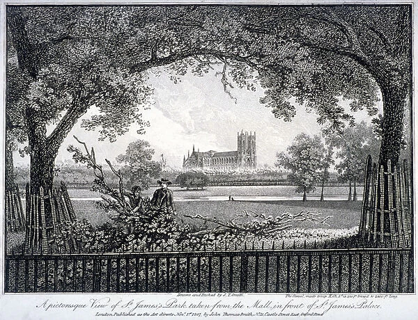 St James Park, from the Mall in front of St Jamess Palace, Westminster, London, 1807