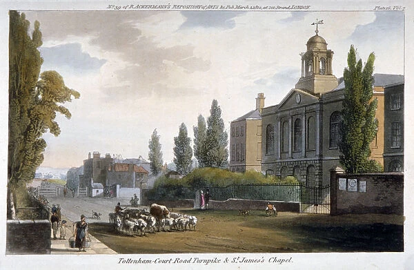 St Jamess Chapel and Tottenham Court Turnpike, St Pancras, London, 1812. Artist