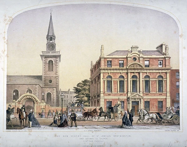 St Jamess Church, Piccadilly and the new vestry hall, London, c1856