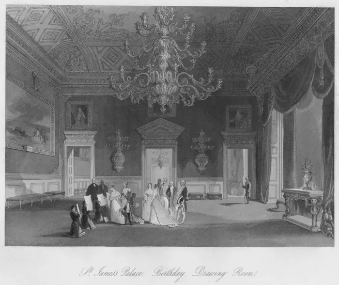 Framed Print : St. Jamess Palace. Birthday. Drawing Room, c1841. Artist: Henry Melville Framed Print : St. Jamess Palace. Birthday. Drawing Room, c1841. Artist: Henry Melville